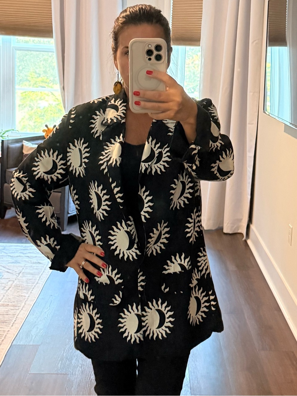 FARM Rio Black Blazer with White Sunburst Motif - Picture 3 of 9